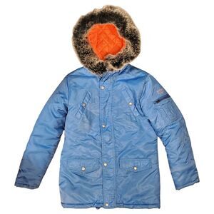 Vintage TODD OLDHAM TO2 Jacket Women Small Blue Full Zip Hooded Fur Trim Quilted